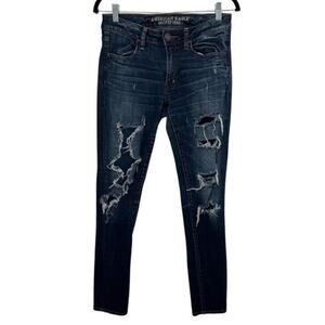 American Eagle Outfitters Distressed Blue Denim Jeggings Size 6 Skinny Stretch